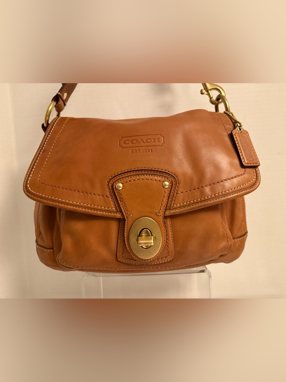 Coach Large F12854 Ali Caramel Leather Turnlock Shoulder Bag - Picture 4 of 13